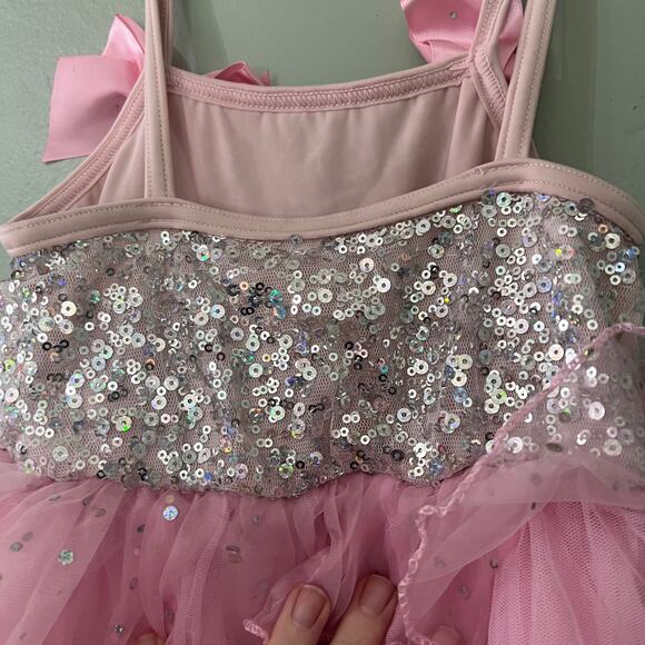 Soft Pink and Silver Sequin Dress w/ Bows - Little Girls Small - Picture 6 of 6